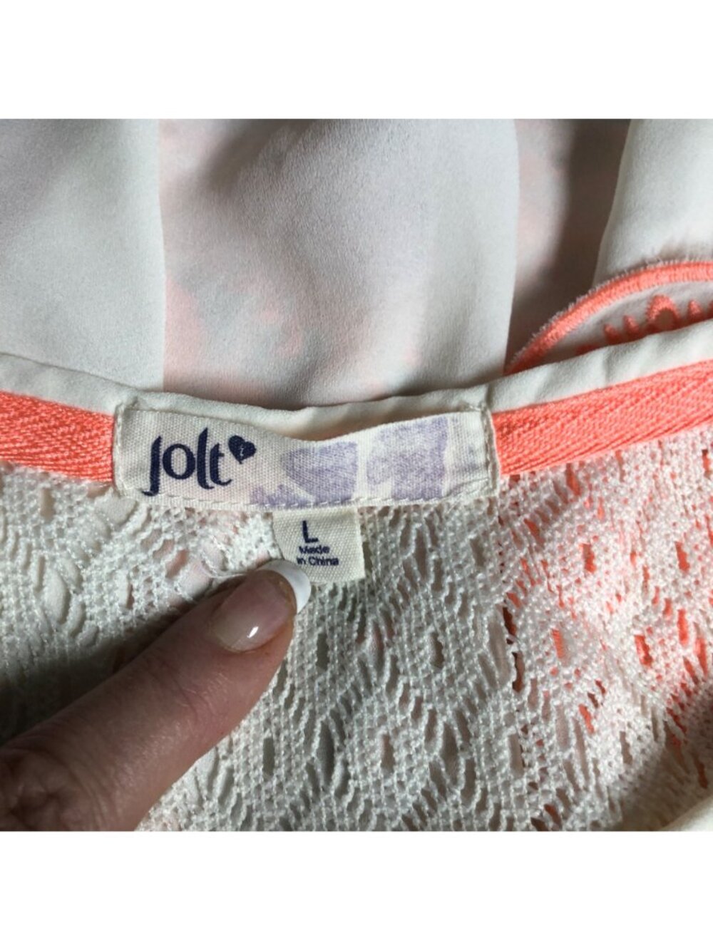 Jolt Peasant Top Womens Size Large White Coral Pink Embroidered Shirt - Picture 6 of 7